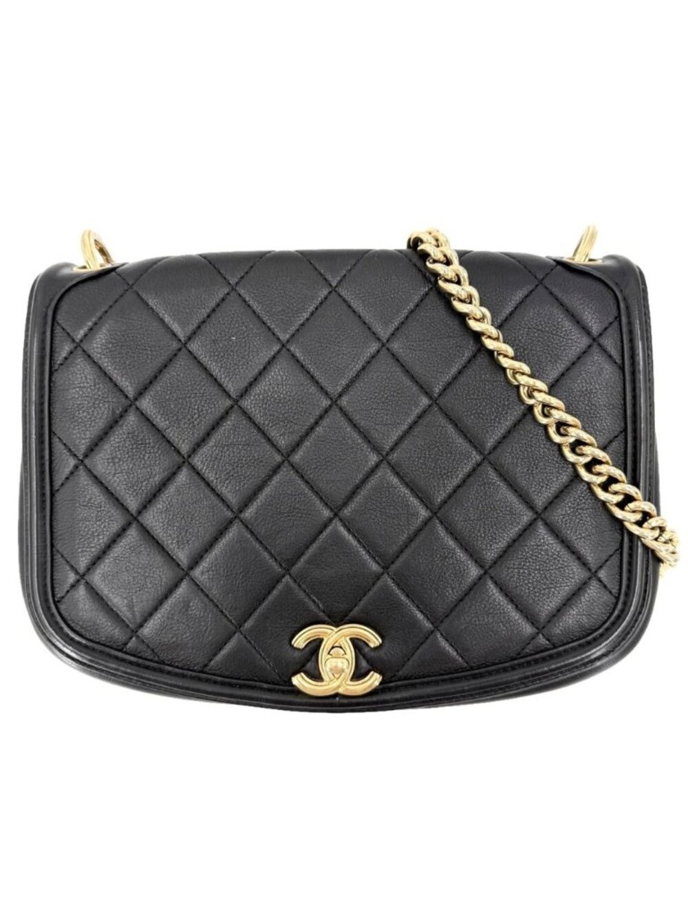 Chanel Shoulder Bag Quilted CC Logo Chain Crossbody Leather Black Gold